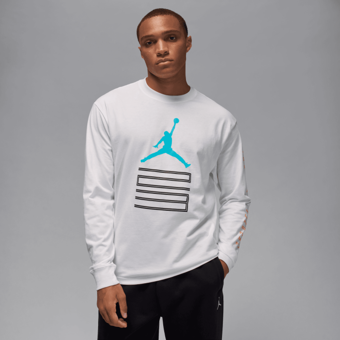 Jordan AJ 11 Gamma Blue Heel Logo alb tricou cu mânecă lungă