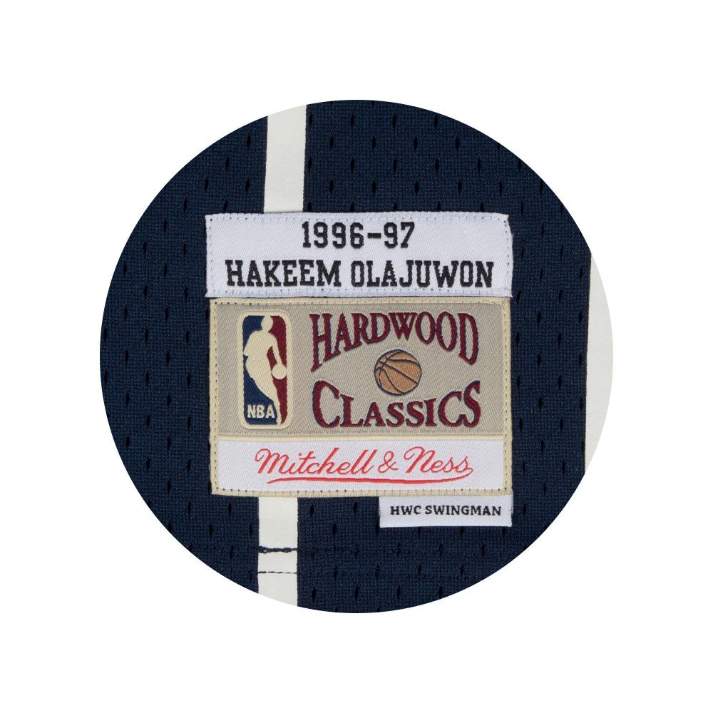 Shop Mitchell & Ness Houston Rockets Hakeem Olajuwon Swingman Jersey  SMJYGS18173-HRONAVY96HOL blue