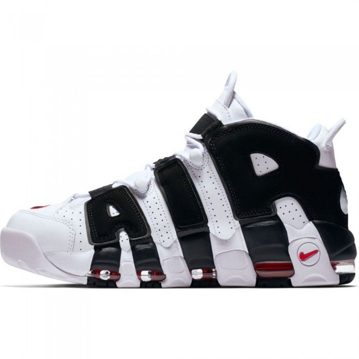 nike air more uptempo white black & university red